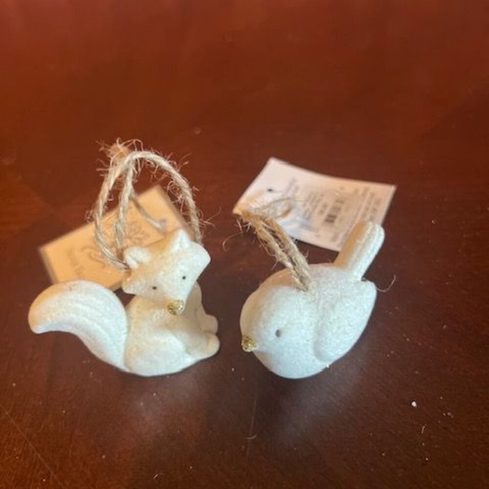 Set Of 2 fox and bird decorative white Animal Hanging Christmas Ornaments‎